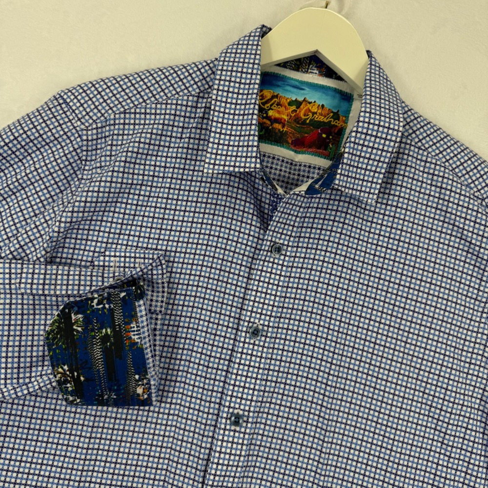 Robert Graham Mens Classic Fit Button Down Shirt Blue Check Pattern Size L